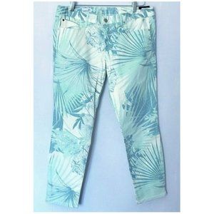 GAP 1969 WHITE MINT GREEN PALM FROND ALWAYS SKINNY SKIMMER LOW RISE JEANS 32R